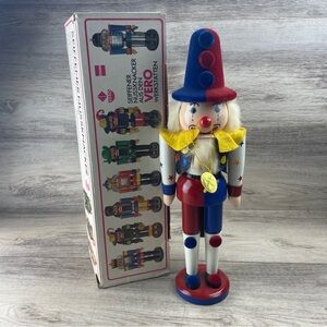 Volkskunst Erzgebirge Nutcracker Clown Vintage Original German 16” Tall